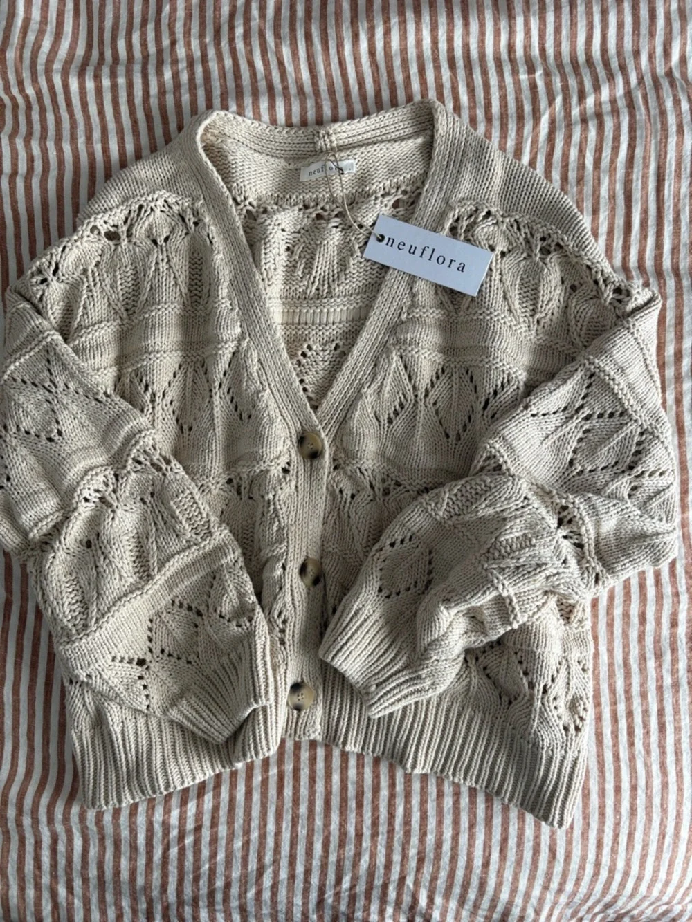Neuflora Cream Daphne Knit Button-Front Women's Cardigan with Tags - Picture 3 of 7